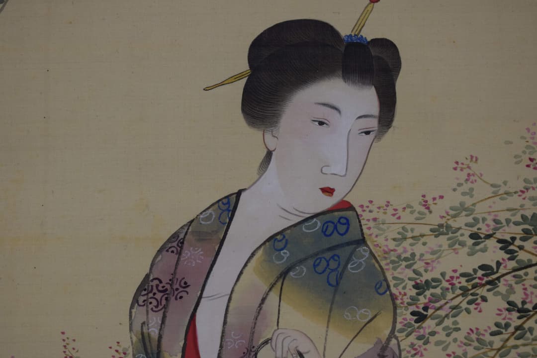 真作】立松義寅/美人画/納涼美人/美婦湯上り/掛軸☆宝船☆