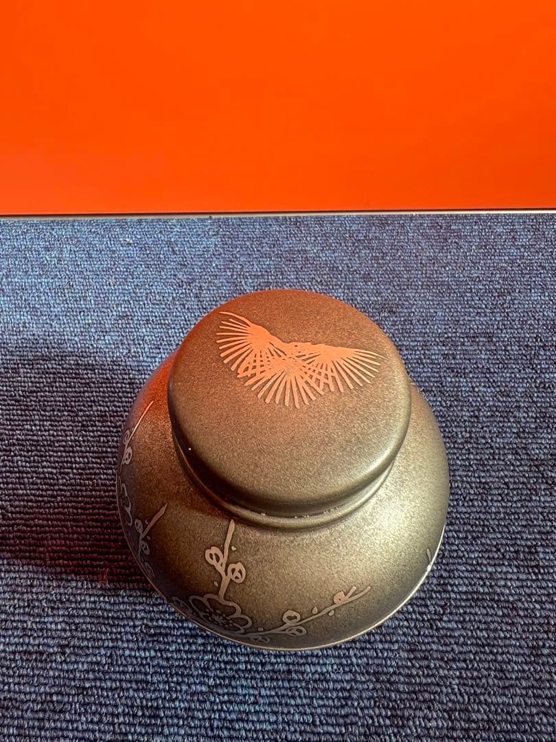 1092  1091  煎茶道具 薩摩錫器さつま岩切 登六作　梅松木文茶壷　茶入