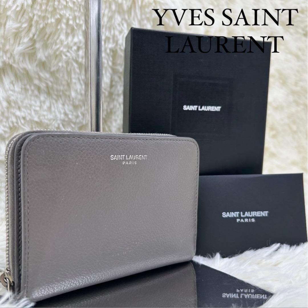 サンローラン パリ 財布 二つ折り グレー ラウンドジップ