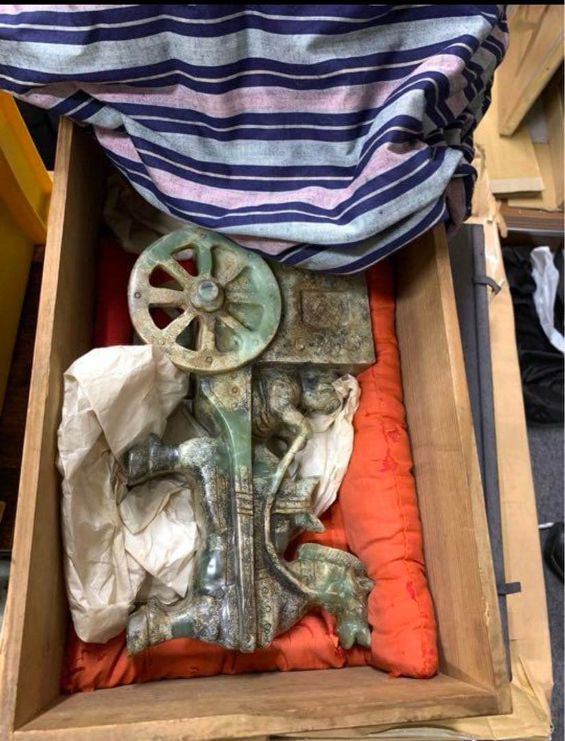 中国古美術 元時代 天然玉馬車香 炉 天然石手作り