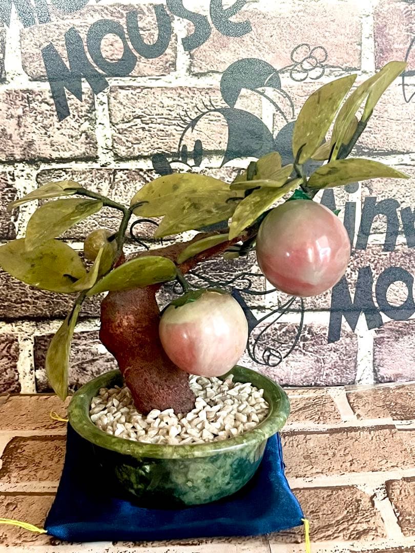 中国美術 翡翠 桃の木盆栽 玉石盆栽 置物 桃樹 縁起物 工芸品 玉石