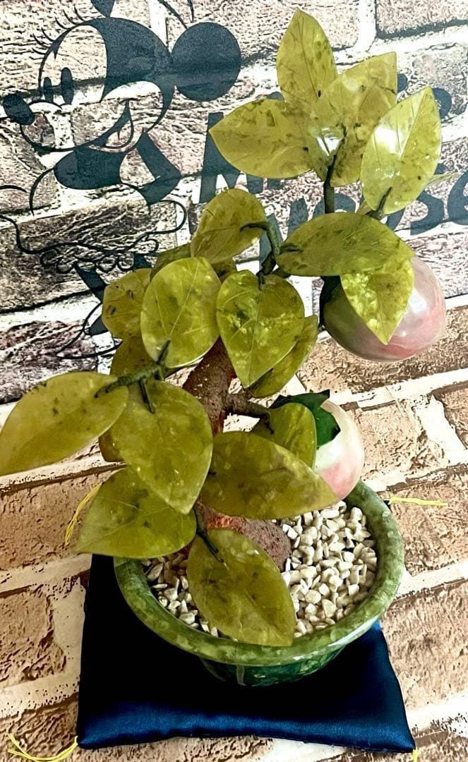 中国美術 翡翠 桃の木盆栽 玉石盆栽 置物 桃樹 縁起物 工芸品 玉石