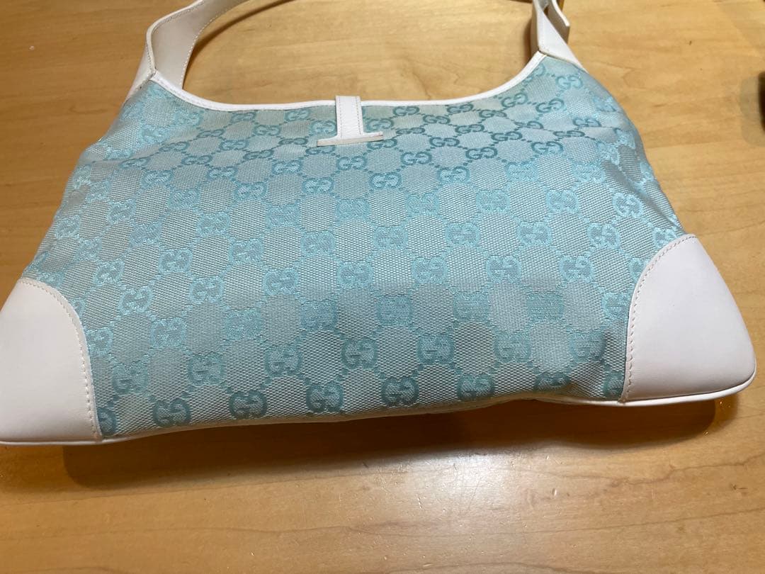 GUCCI　ジャッキー　GG　水色　キャンバス　レザー　ワンショルダー