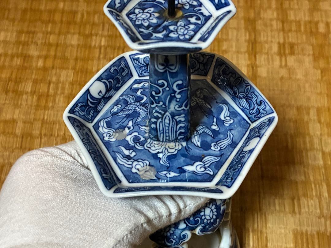 有田焼 古伊万里 染付 燭台 一対 時代物