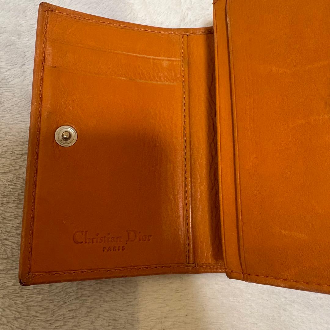 ディオール 二つ折り財布 レザー CDロゴ ヴィンテージ オレンジ