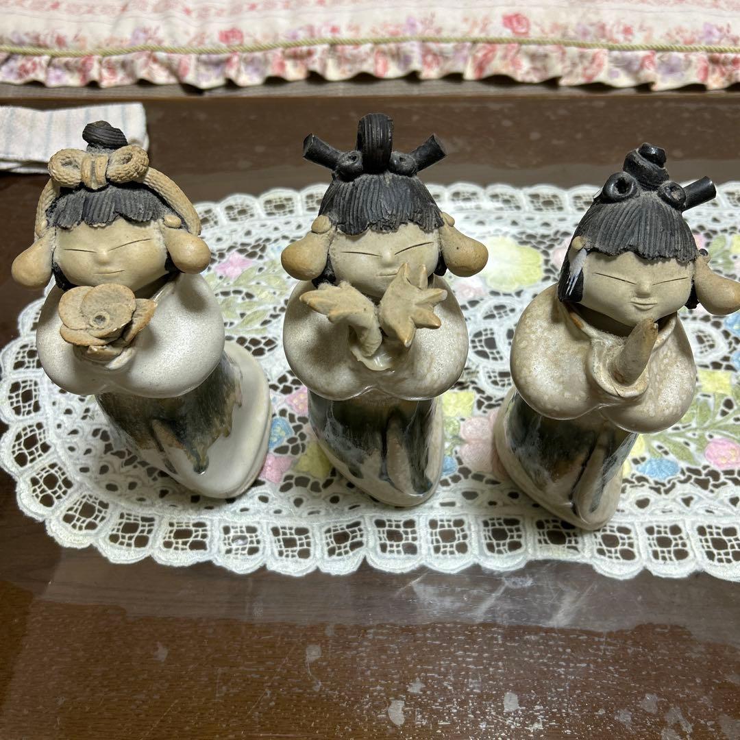 難あり】砥部焼 森元青芳「念ずれば花開く」3体セット