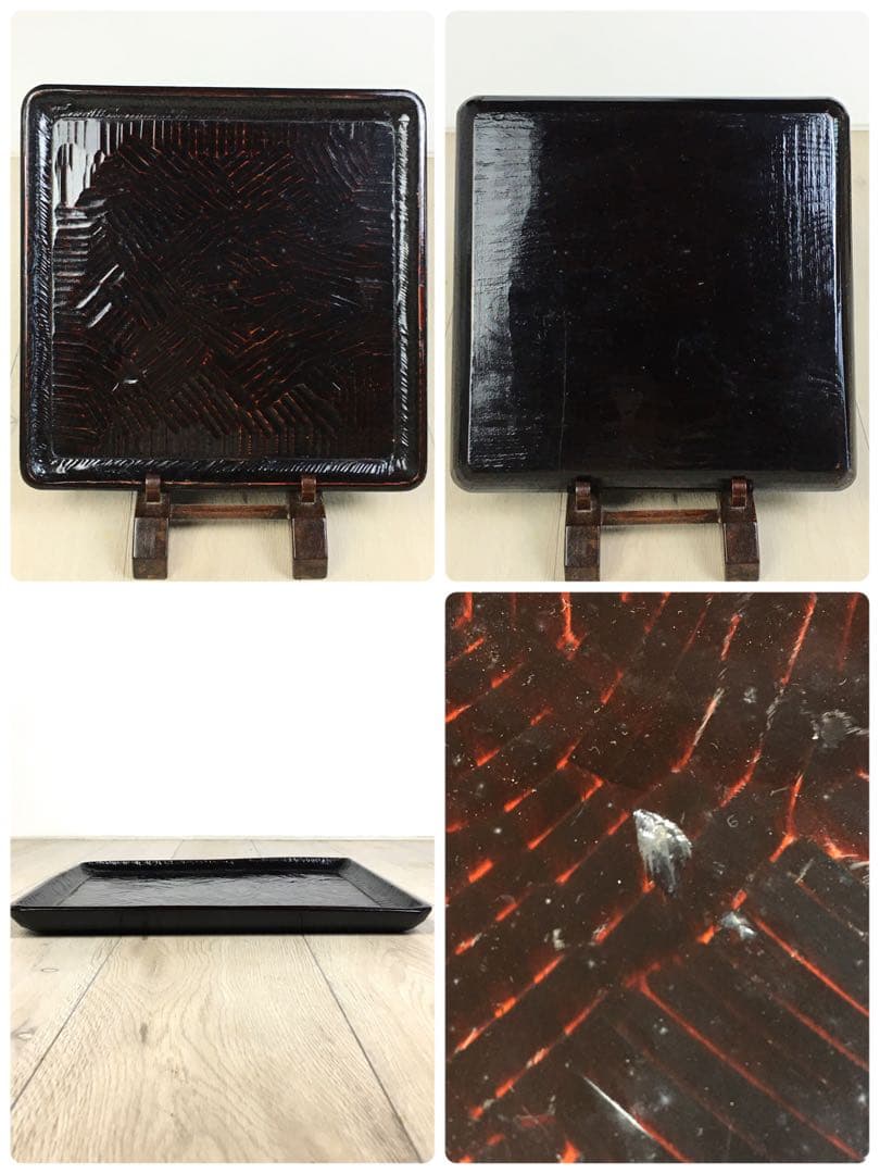 S367讃岐彫 四方盆 くり抜き盆 5客揃 懐石膳 茶懐石