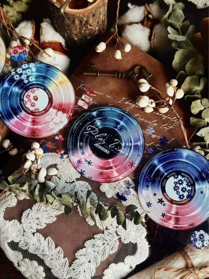 霖蓝汐原创手账《幻梦唱片》海外マスキングテープ　マステ 【2652】