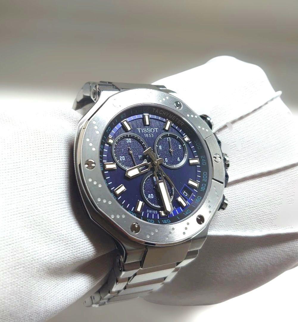 極美品TISSOTティソ T-レース T141417B　ブルー　クォーツ