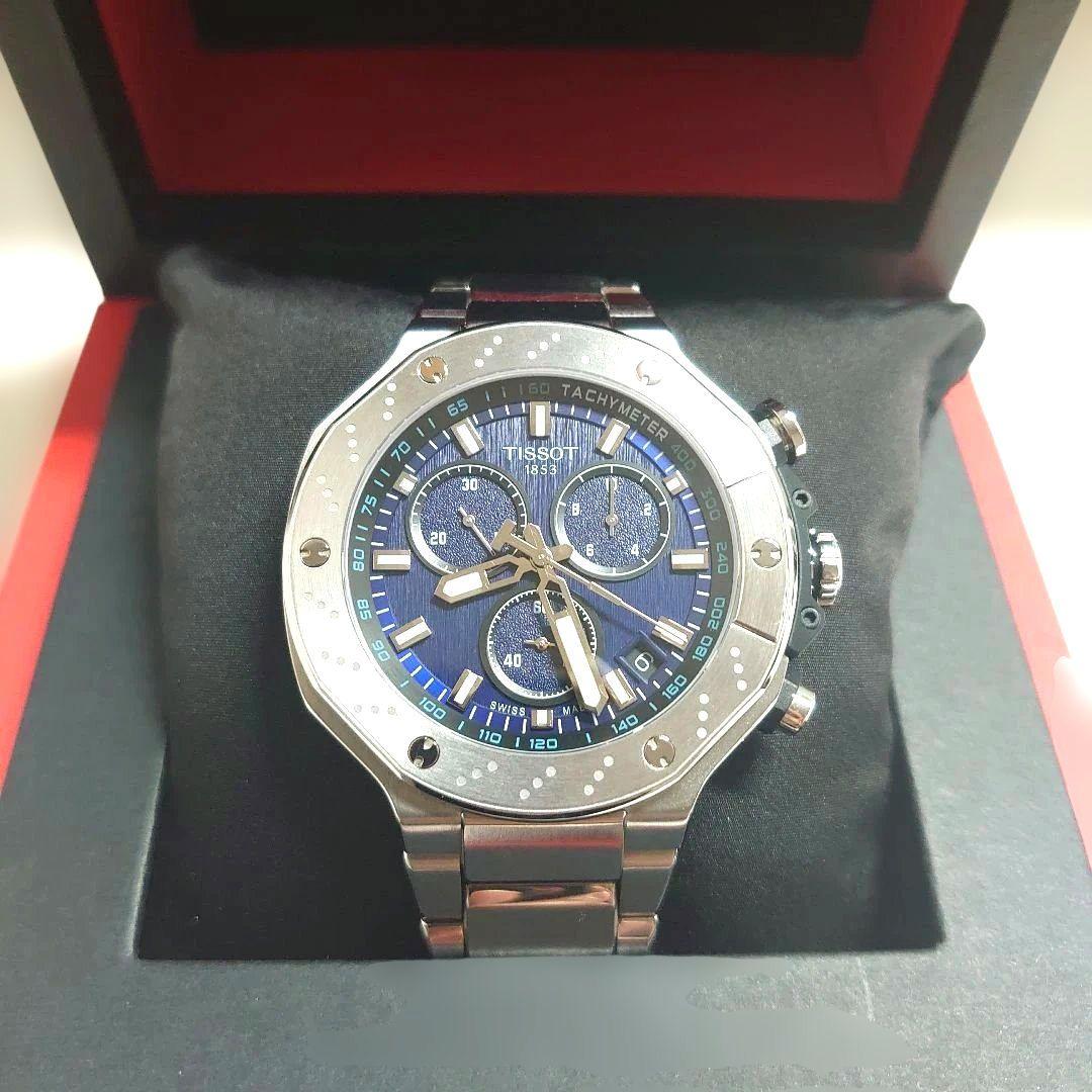 極美品TISSOTティソ T-レース T141417B　ブルー　クォーツ