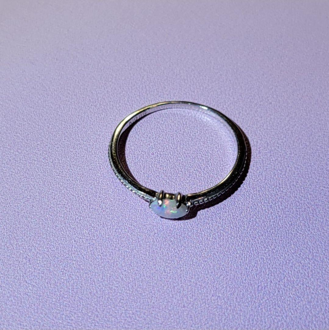 K10ホワイトゴールド オパールマーキスカット アンティーク風ミル打ちリング