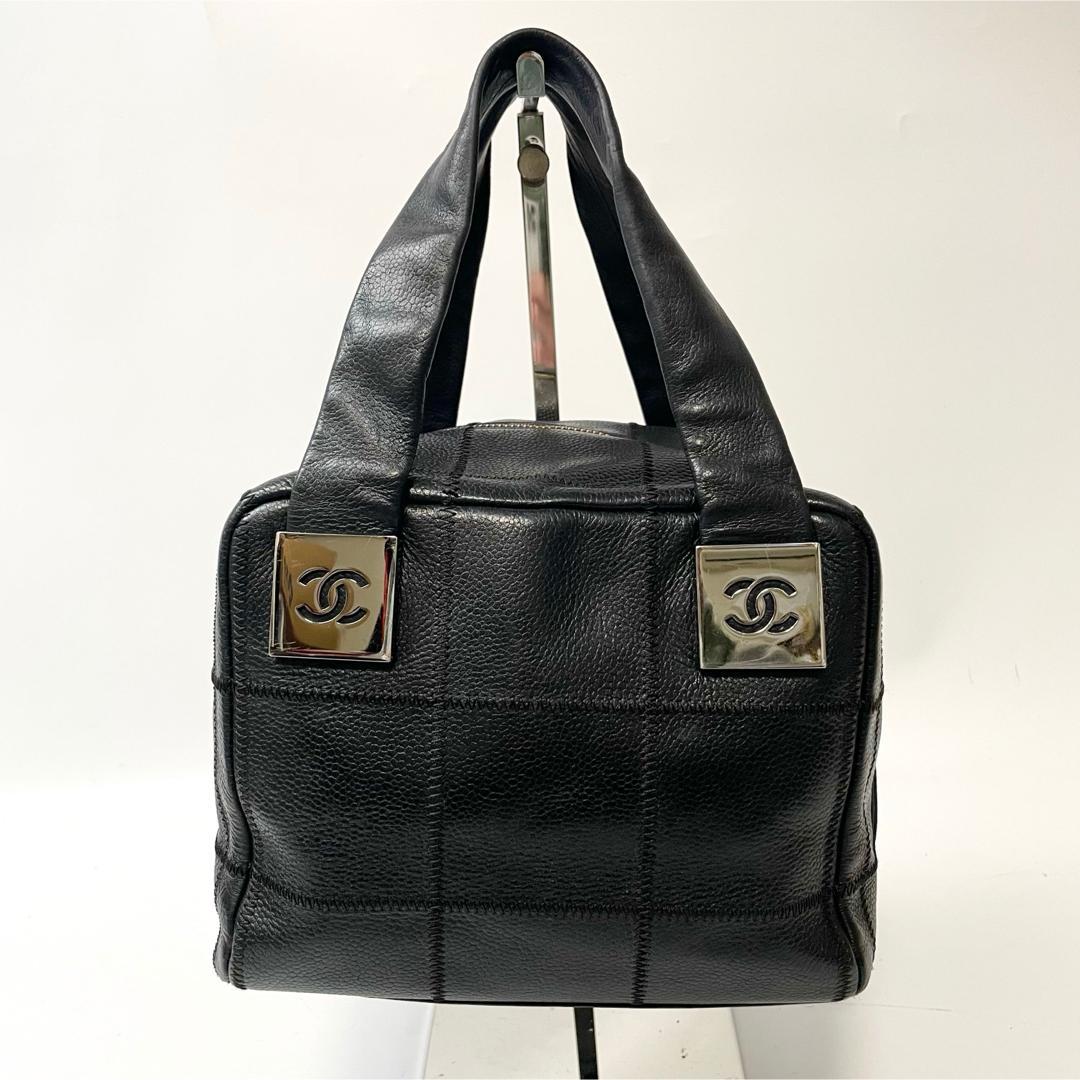 sigeta19シャネル　キャビアスキン　チョコバー　ハンド　ミニボストン