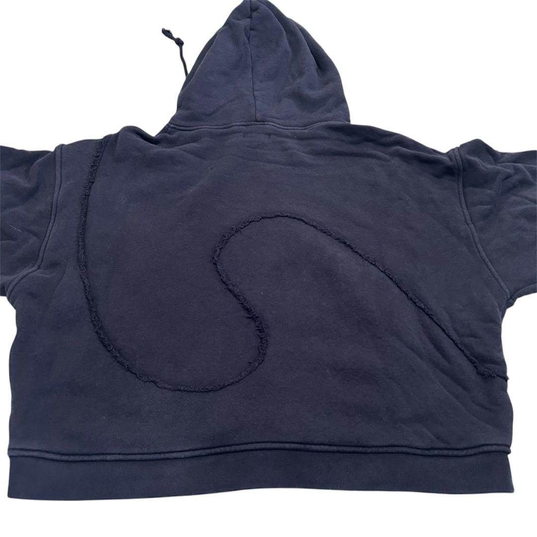 ERL パーカー L タオル地　勾玉デザイン　ブラック　フーディ ユーズド加工