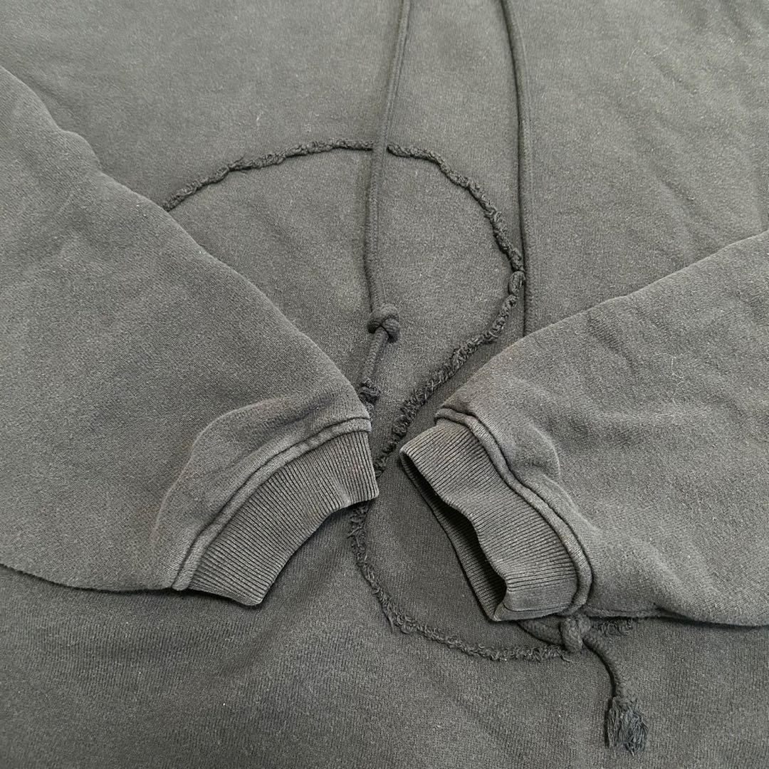 ERL パーカー L タオル地　勾玉デザイン　ブラック　フーディ ユーズド加工