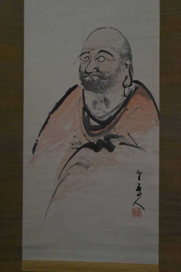 【真作】泰金石/達磨画賛/ダルマ画賛/掛軸☆宝船☆AA-946