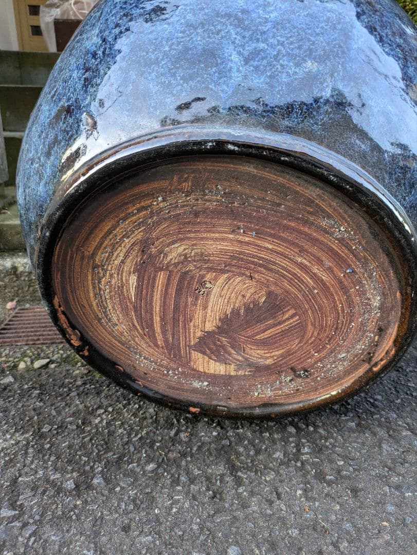 火鉢 青色八角形火鉢 陶器製 特大火鉢 大型火鉢昭和レトロアンテーク睡蓮鉢