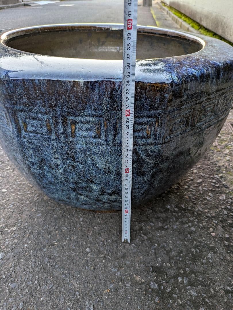 火鉢 青色八角形火鉢 陶器製 特大火鉢 大型火鉢 昭和レトロ アンテーク