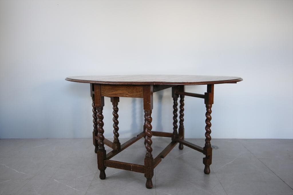 英国アンティーク木製ゲートレッグテーブル/ダイニング机バタフライ(92-156)