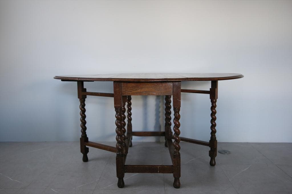 英国アンティーク木製ゲートレッグテーブル/ダイニング机バタフライ(92-156)