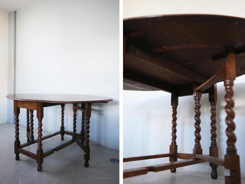 英国アンティーク木製ゲートレッグテーブル/ダイニング机バタフライ(92-156)