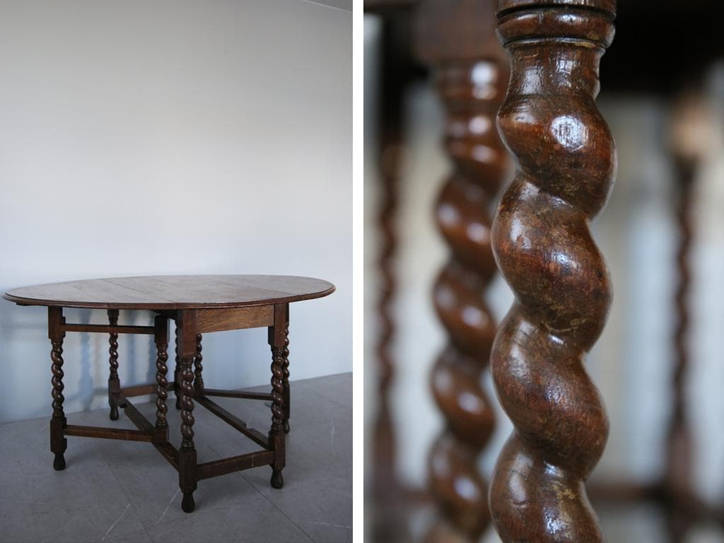 英国アンティーク木製ゲートレッグテーブル/ダイニング机バタフライ(92-156)