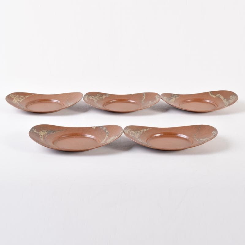 煎茶道具　高岡銅器　鍛金製　西村義光作　茶托　五客　共箱　C　7040