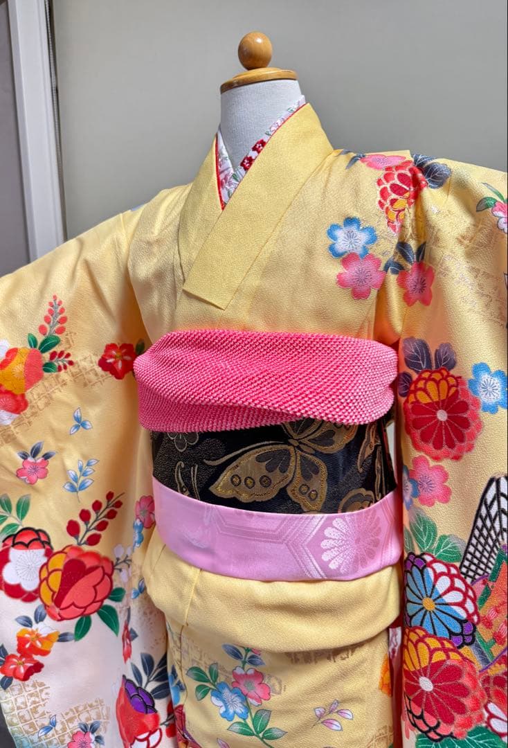 七五三着物帯セット　7歳　黄色　黒系帯