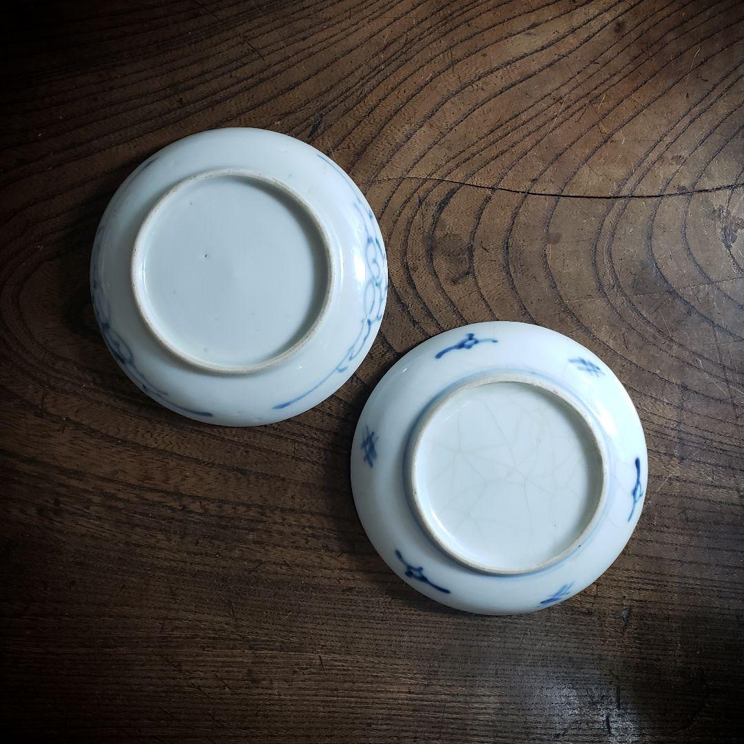 小皿　絵皿　色絵付け　古伊万里　明治　大正　鳥　波　滝　2枚