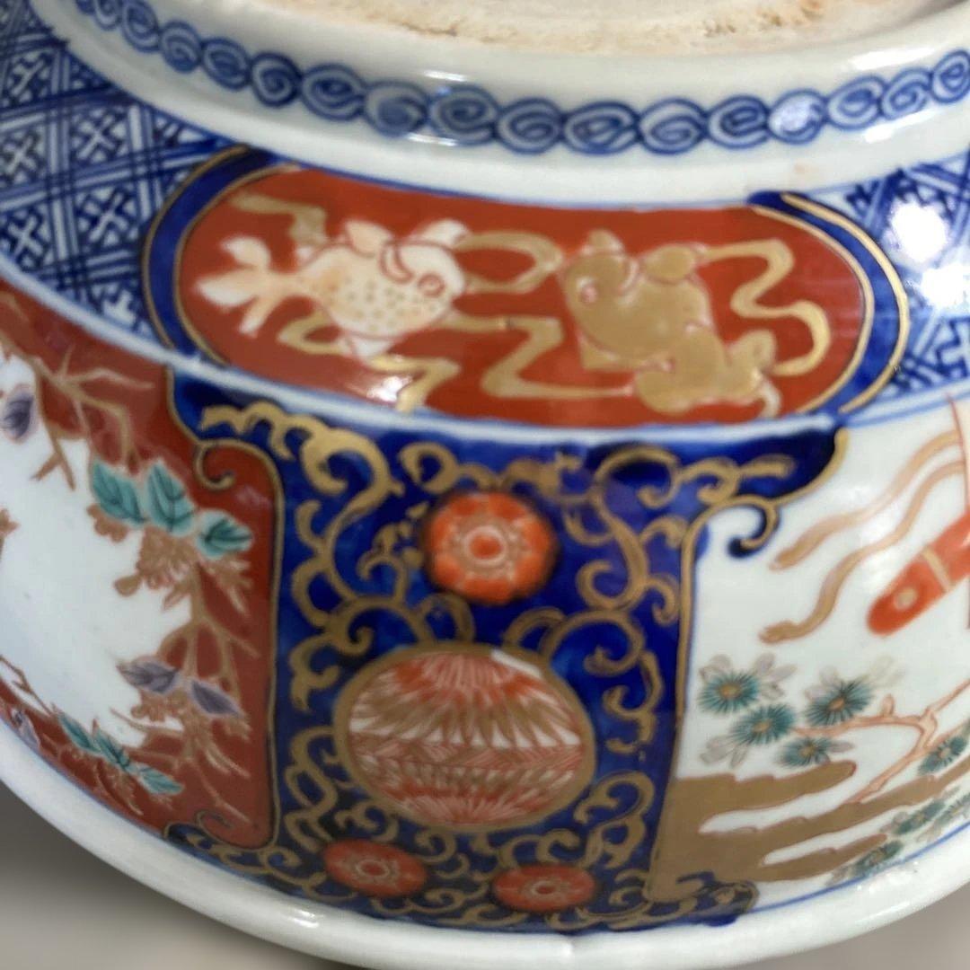 古伊万里文】古伊万里の伝統 古伊万里文 極錦三方割鶴亀松