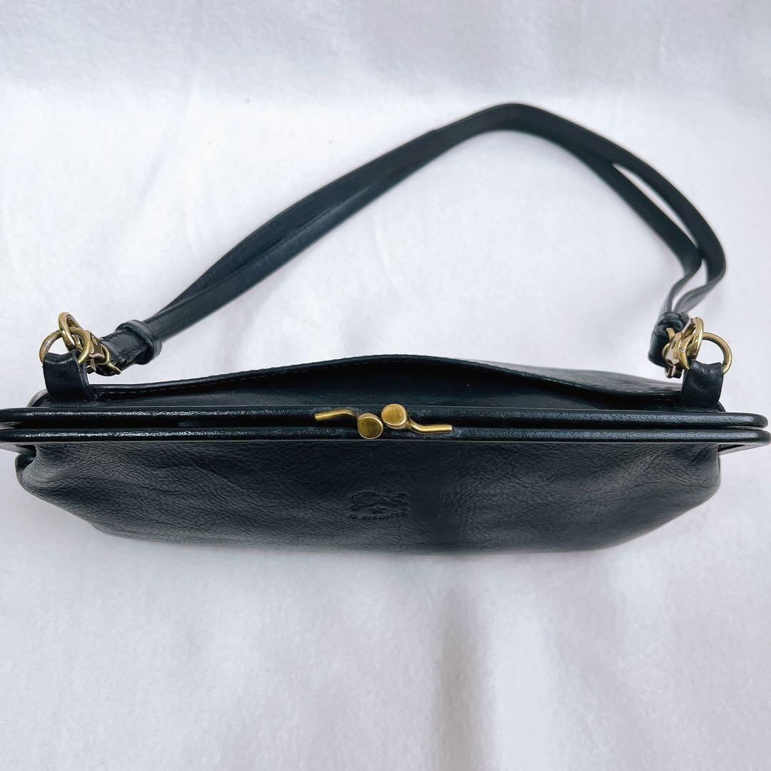林檎　イルビゾンテ 黒 レザー クラッチバッグ がま口 ショルダー