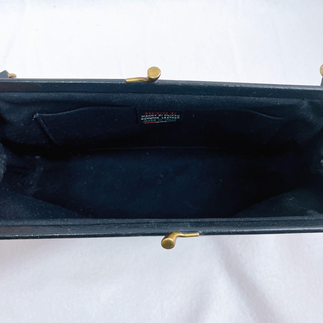 林檎　イルビゾンテ 黒 レザー クラッチバッグ がま口 ショルダー