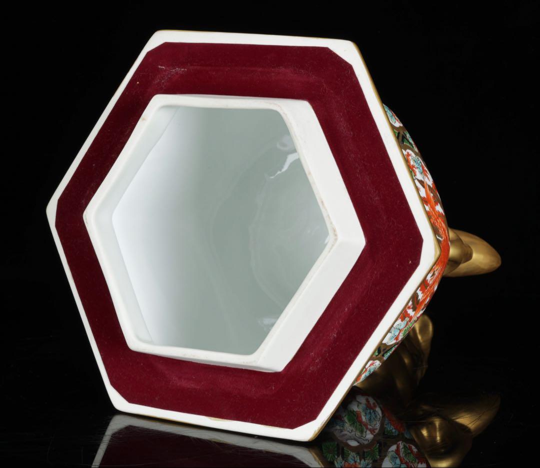 有田焼 耕右衛門 染錦窓絵鳳凰花尽之図 獅子摘蓋特大