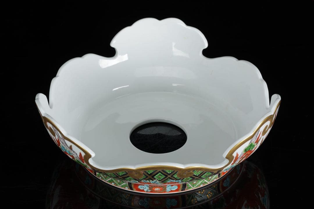 有田焼 耕右衛門 染錦窓絵鳳凰花尽之図 獅子摘蓋特大