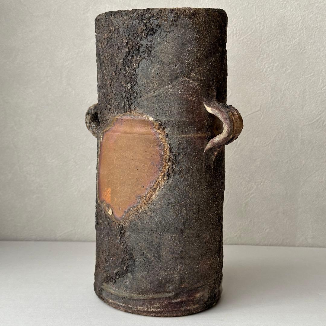 松井與之 備前 花器 二度焼き 花入 共箱