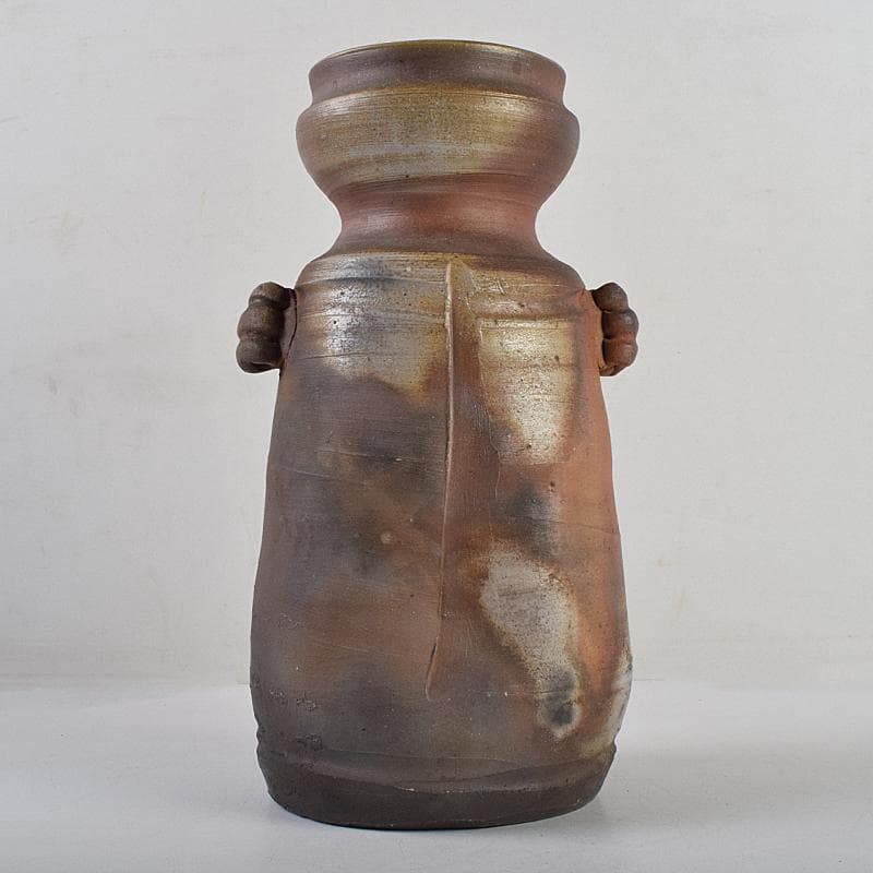 備前焼　金重窯　金重陶弘造　耳付花入　堀内宗完(兼中斎)極め箱　M　R9453