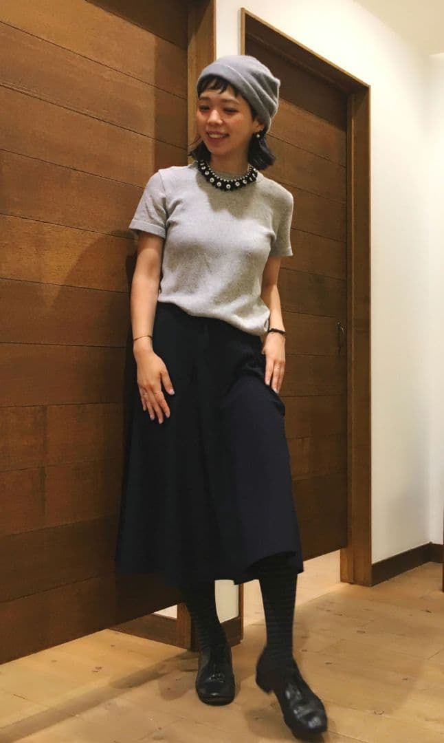 45R☆ウールジャガードのフレアースカート/ネイビー♪