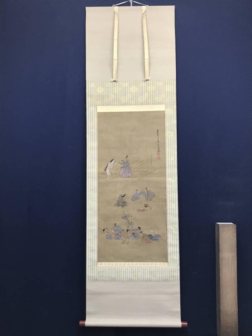 【真作】大石真虎/人物宴会席図/掛軸/名家伝来/AC-685