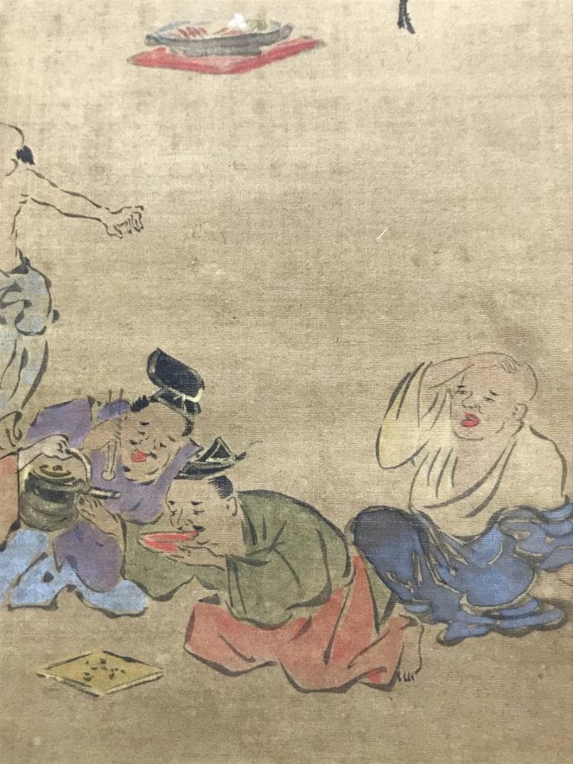 【真作】大石真虎/人物宴会席図/掛軸/名家伝来/AC-685