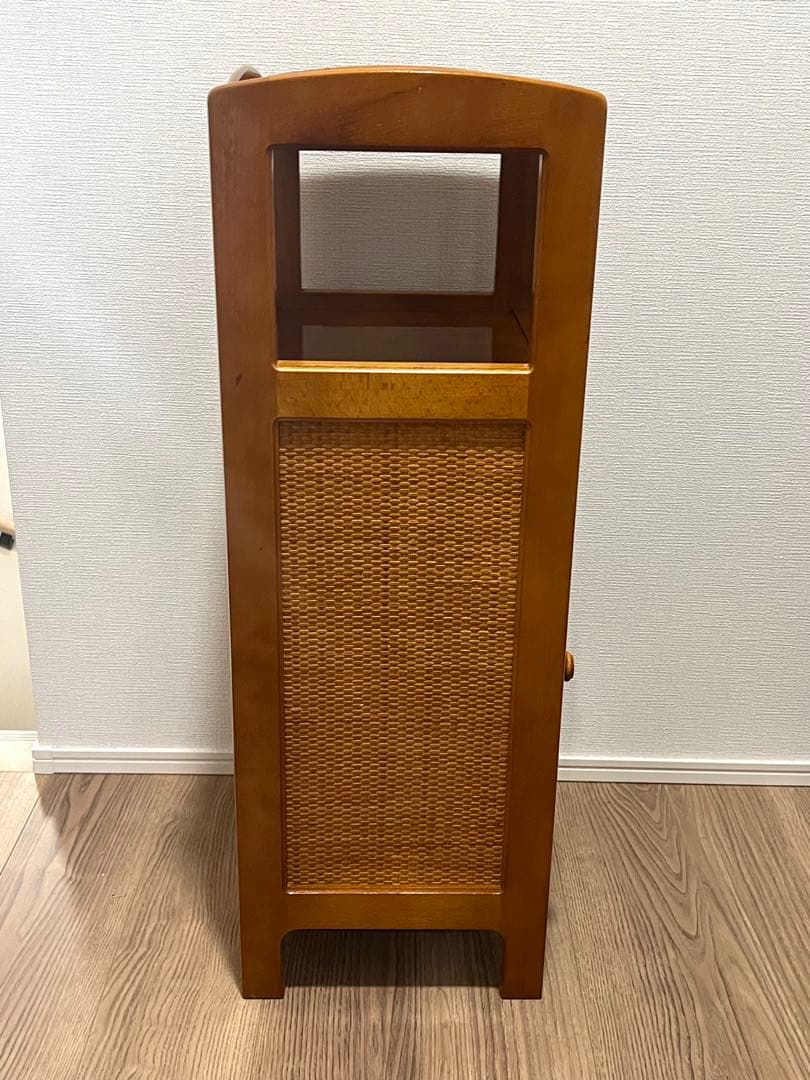 オールドカリモク 電話台 サイドキャビネット ラタン扉 木製 収納棚