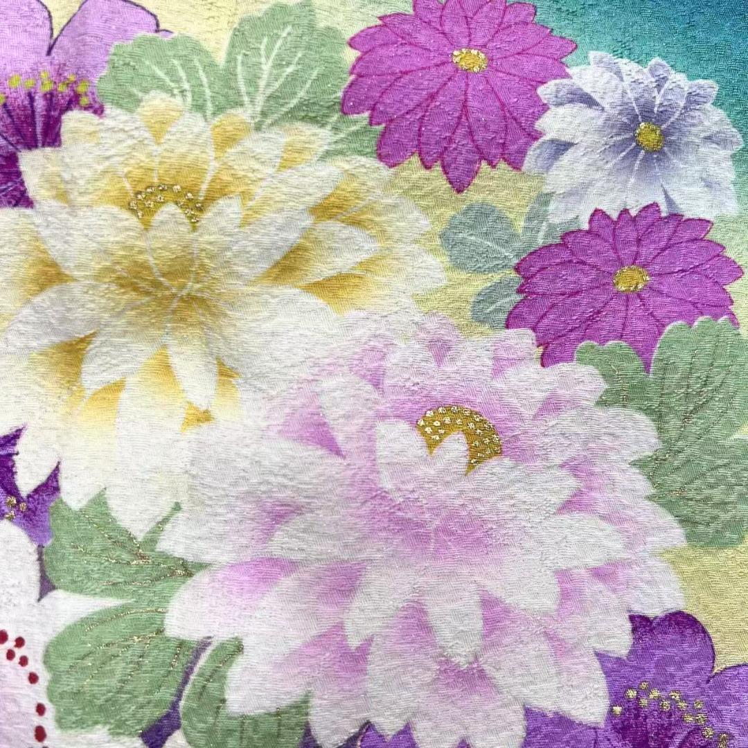 美品】 振袖 正絹 古典柄 ラメ 桜 単品 成人式 緑 *160 ○