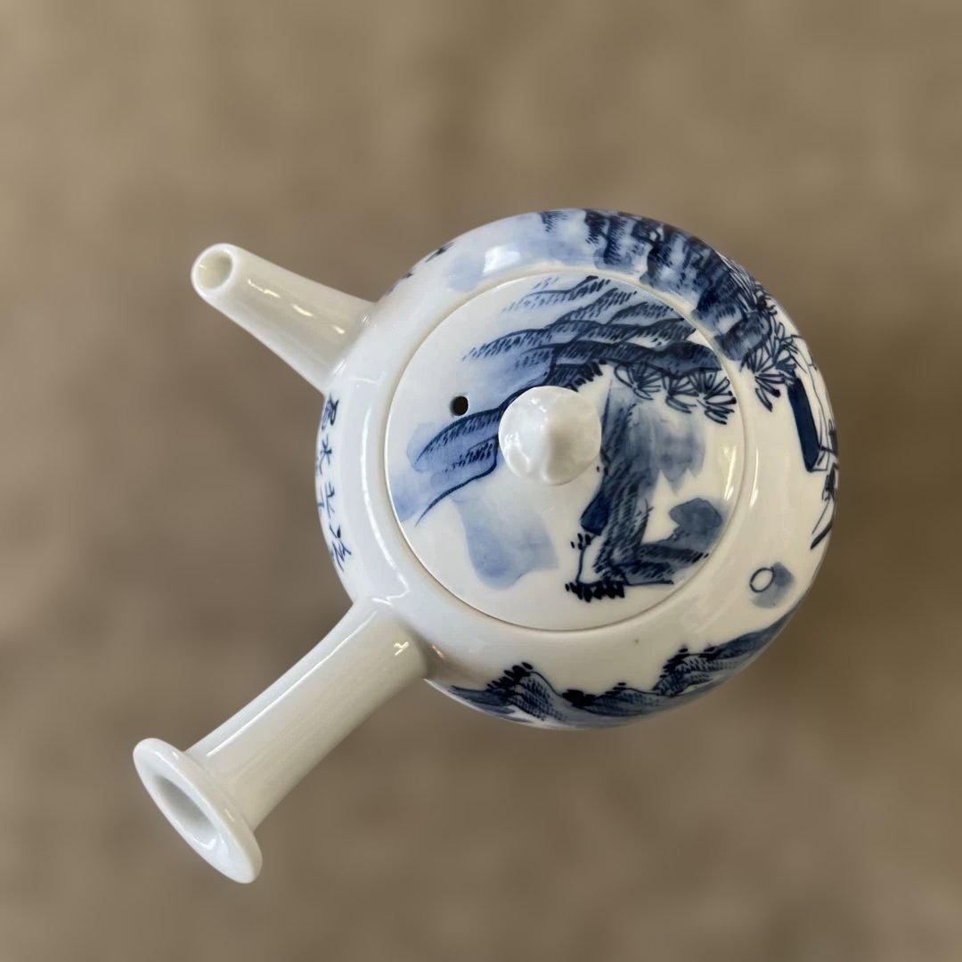 煎茶器 京焼 平安春峰 染付漢詩山水図急須