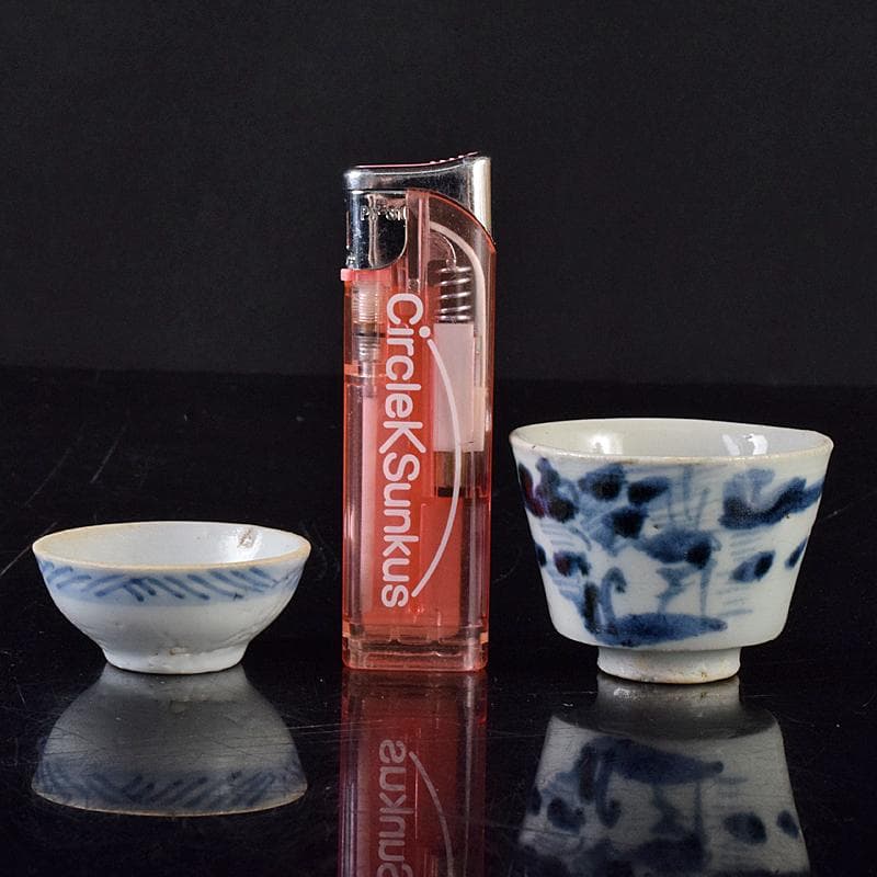 中国 青花山水文 粉彩花文など 盃 12客まとめて M R8128