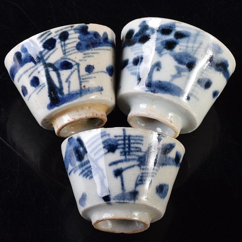 中国 青花山水文 粉彩花文など 盃 12客まとめて M R8128