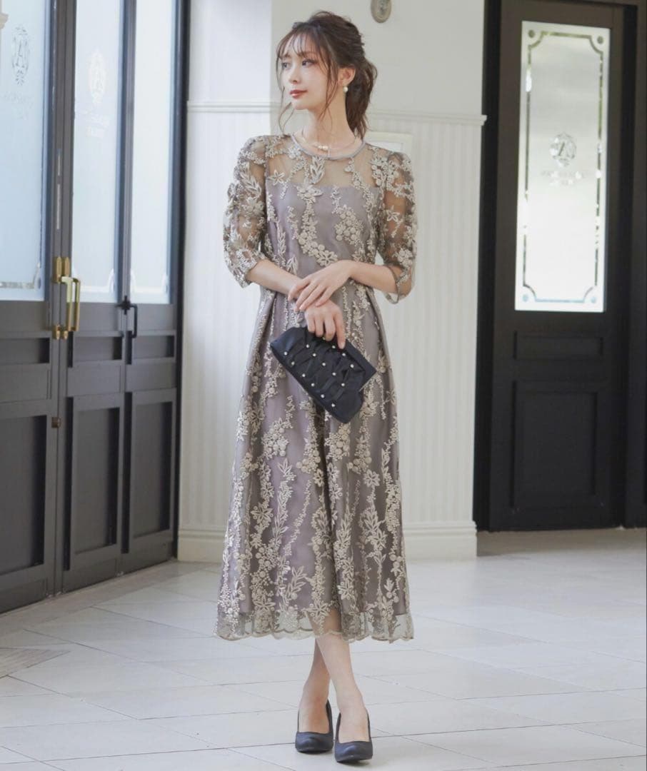 niana　ニアナ 刺繍レース バックリボン ワンピース ドレス　M