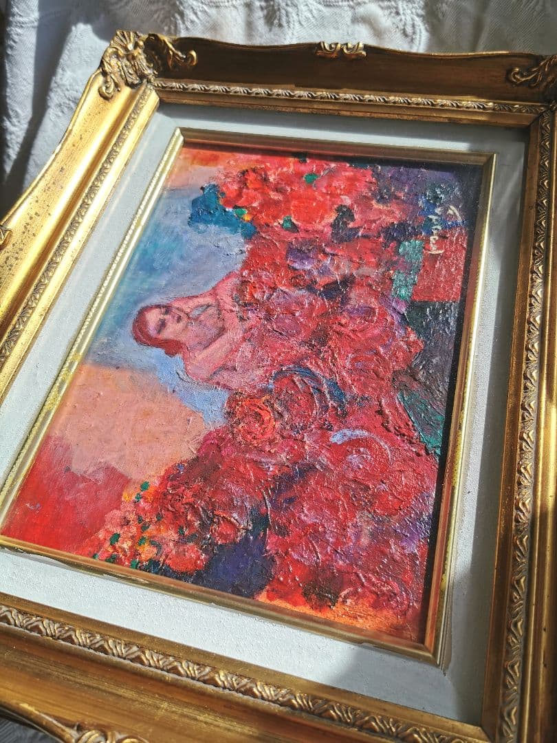 本多陽子 バラに恋する女 油彩画 F４号 署名入り金縁額装箱付き 日本美術家連盟