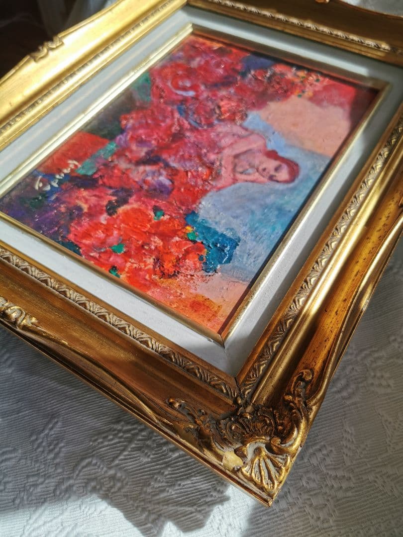 本多陽子 バラに恋する女 油彩画 F４号 署名入り金縁額装箱付き 日本美術家連盟