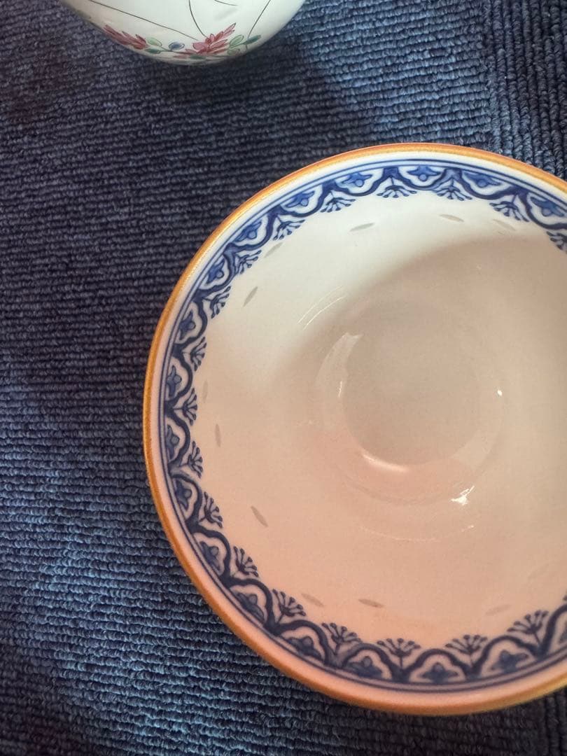 1809 其泉蛍草花文湯呑5客金彩未使用