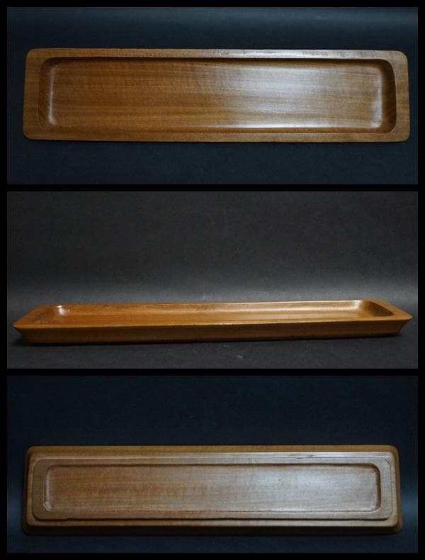 煎茶道具 欅製 刳り貫き一文字盆 長方盆 4D0401