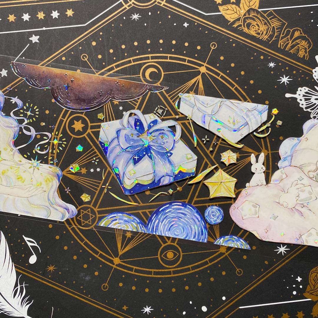 9220】海外 マステ 中古巻 貝殻光マスキングテープ 人物系 星 夜 雲