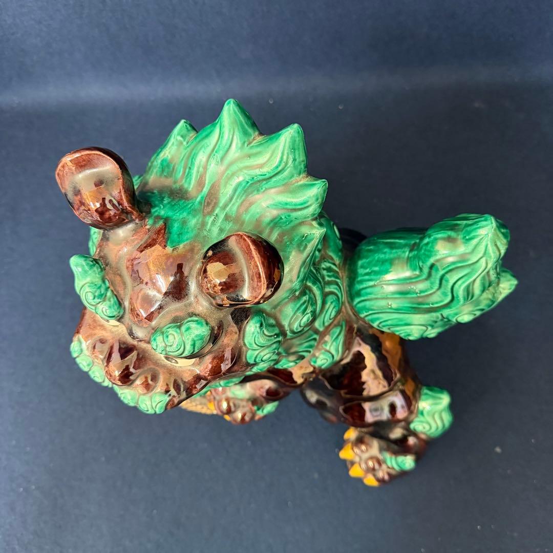 九谷焼 糠川清章 唐獅子置物 高さ約30cm玉乗り獅子 縁起物 色絵 共箱